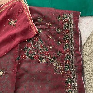 Un-stitched Punjabi purple and green suit